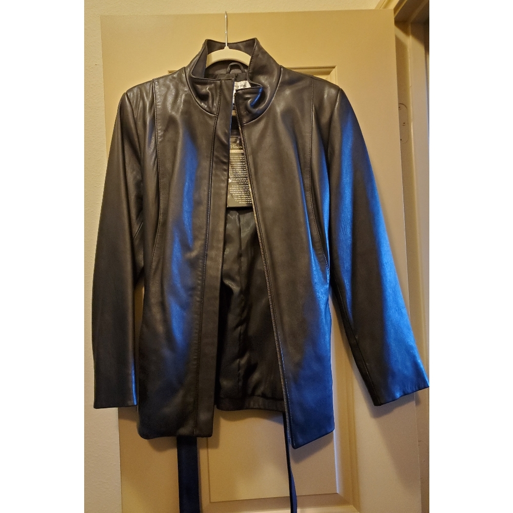 Black Leather Jacket With Belt - image 1
